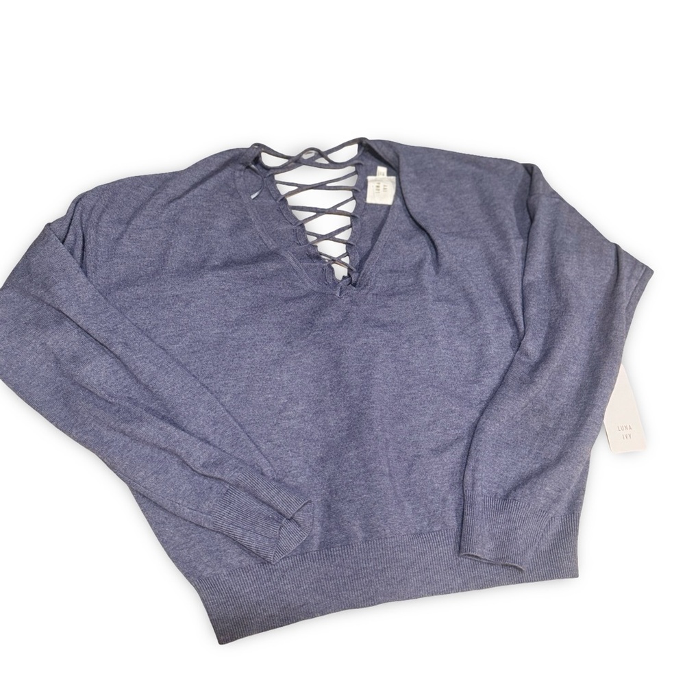 Elegant V-Neck Lace-Up Sweater - Gray